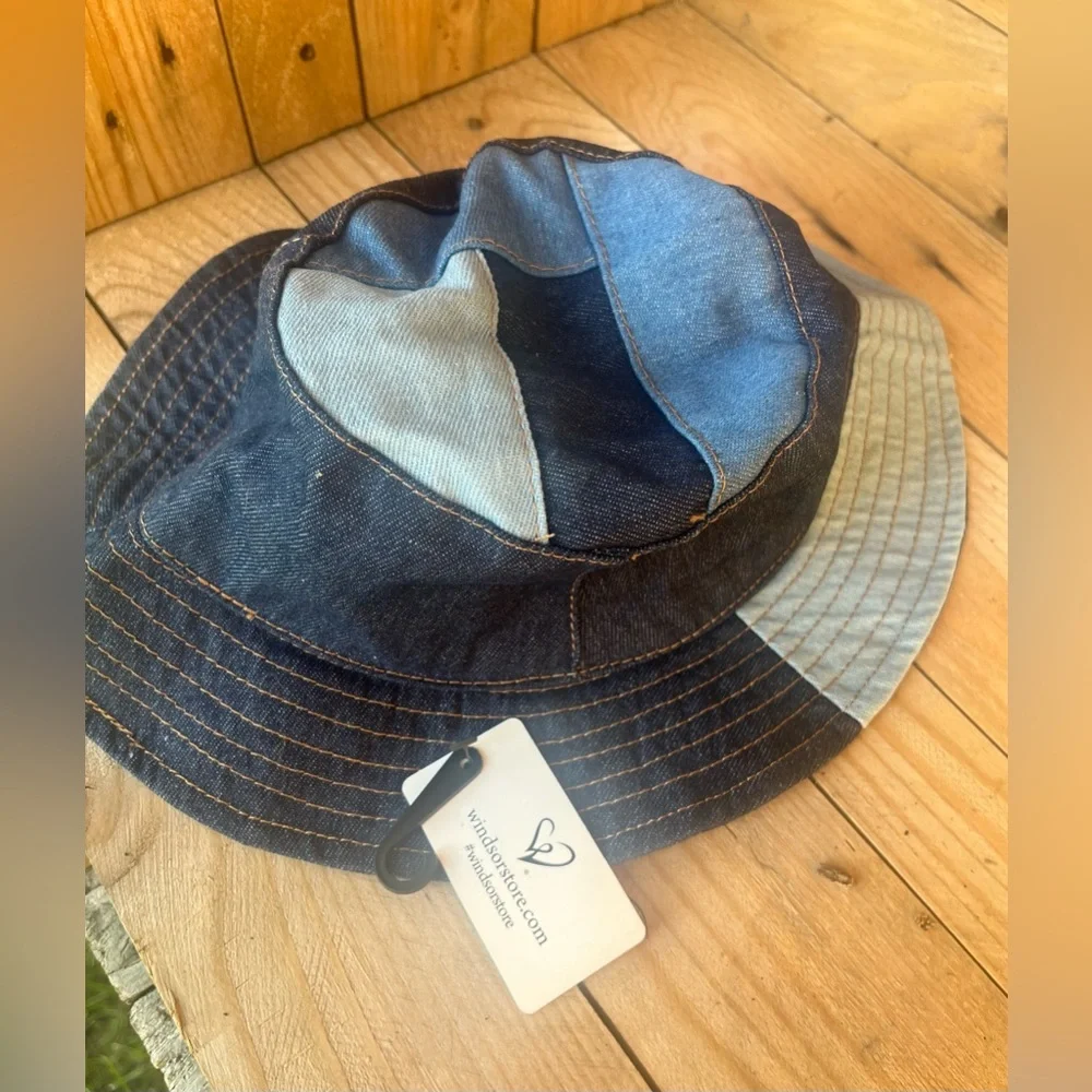 Patchwork Denim Bucket Hat - Blue Jean Light and Dark Wash Tones Brand New NWT